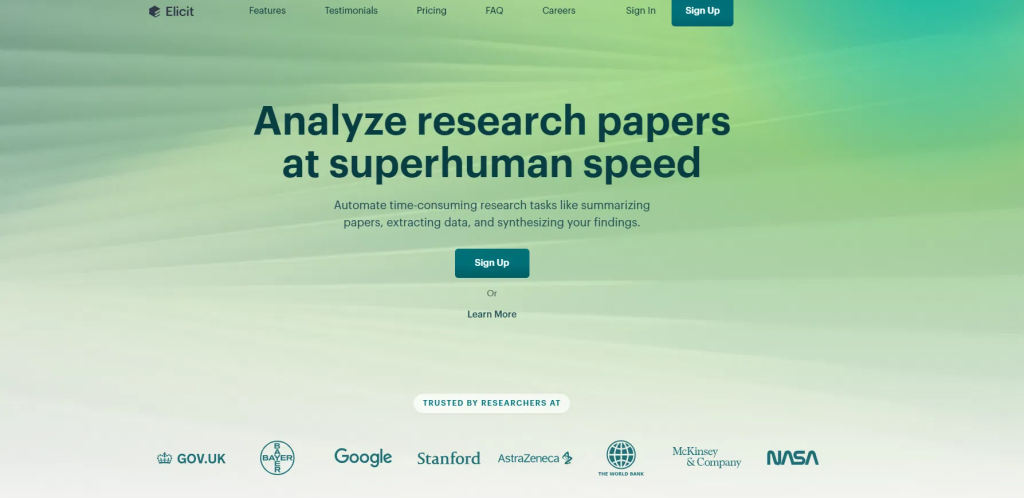 homepage of Elicit
